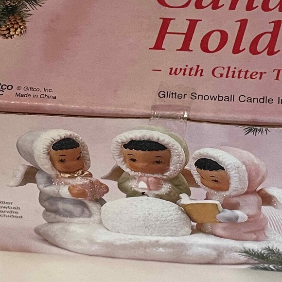 Giftco, Inc. Angel Trio Porcelain Candle Holder with Glitter Trim Vtg New in Box - Picture 2 of 5